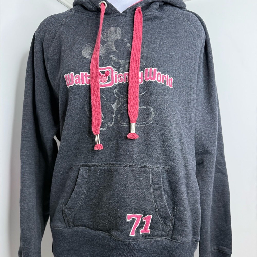 Gray Hoodie with Pink Embroidery